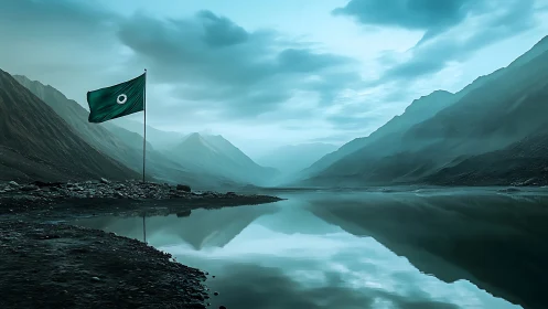 Emerald banner whispers across a glacial mirror valley