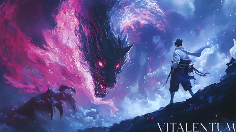 Storm-summoned warrior confronting cosmic fox inferno.