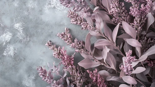 Delicate Pink Flowers Against Textured Gray Stone Surface.
