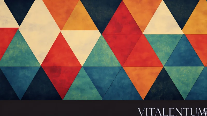 Geometric triangular pattern with muted multicolor palette.