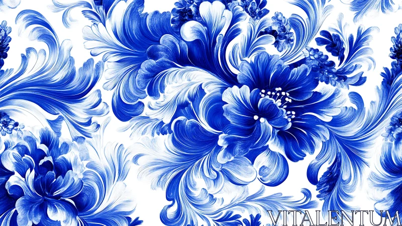 Blue and White Floral Pattern in Ornamental Decorative Style.