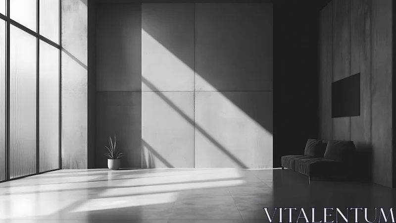 Minimalist concrete interior uses dramatic diagonal daylight