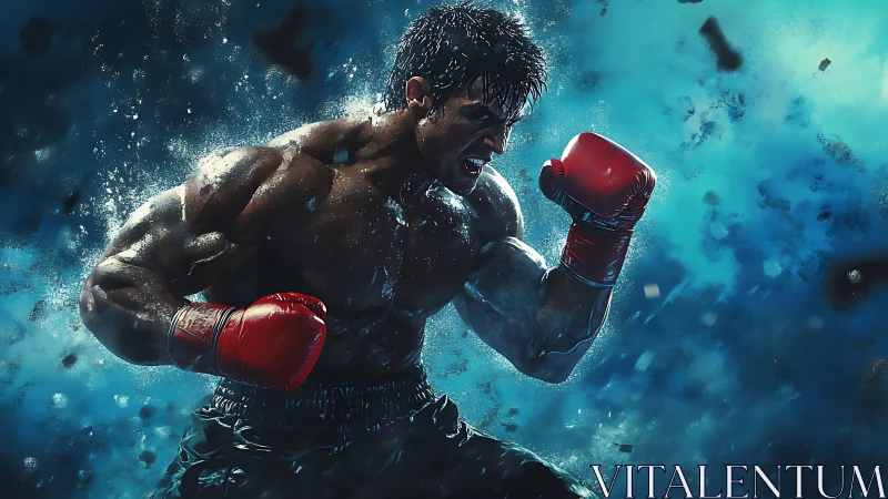 Musculature Athletic Fighter with Crimson Boxing Gloves in Digital Rendering