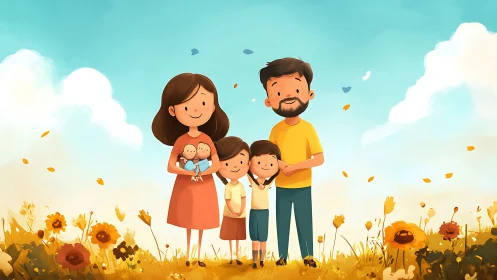 Happy Family Enjoying a Sunflower Field Together.