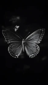 Silvered night butterfly carves bright wings into darkness