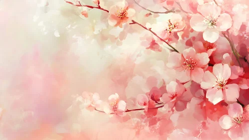 Soft Pink Cherry Blossoms Blooming in Dreamy Spring Atmosphere