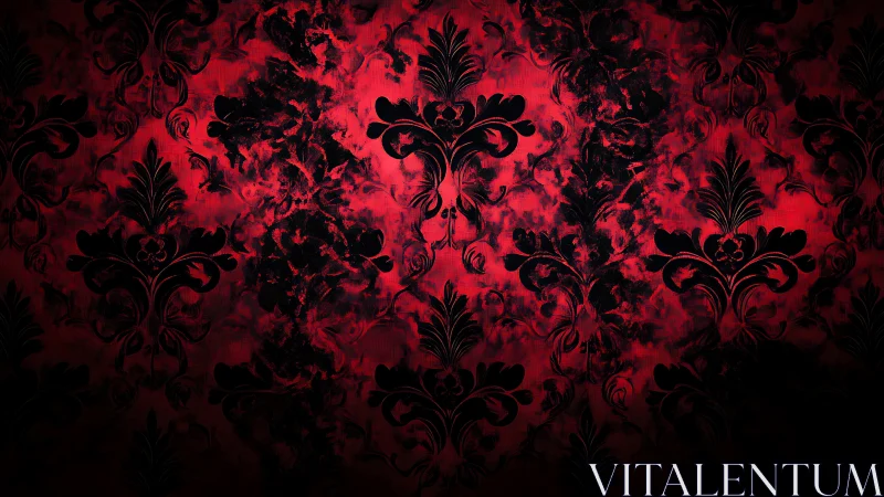 Velvet inferno damask swirling through gothic midnight ink.
