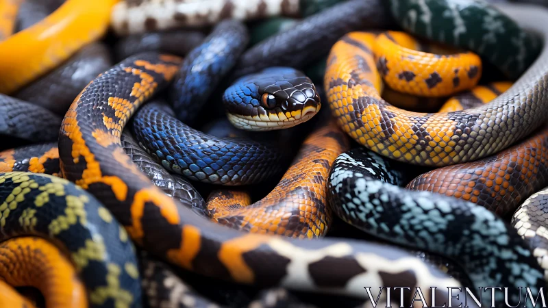 Colorful snakes coil together in a vivid, detailed bundle