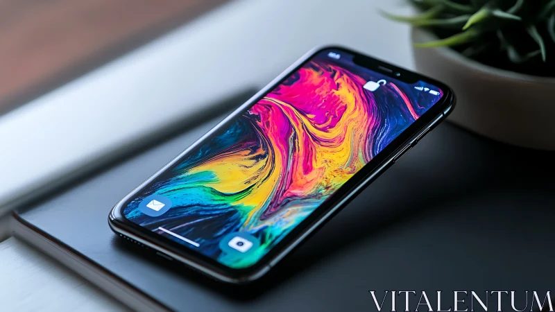 Vibrant Smartphone Display Showing Colorful Digital Wallpaper