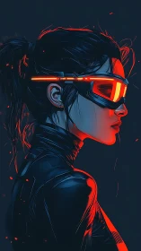 Cyberpunk woman in visor profile with red neon light.