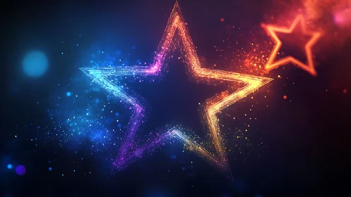 Neon particle star outline renders multicolor glowing light trails