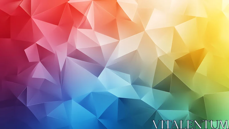 Prismatic polygon storm swirling through a soft rainbow sky.