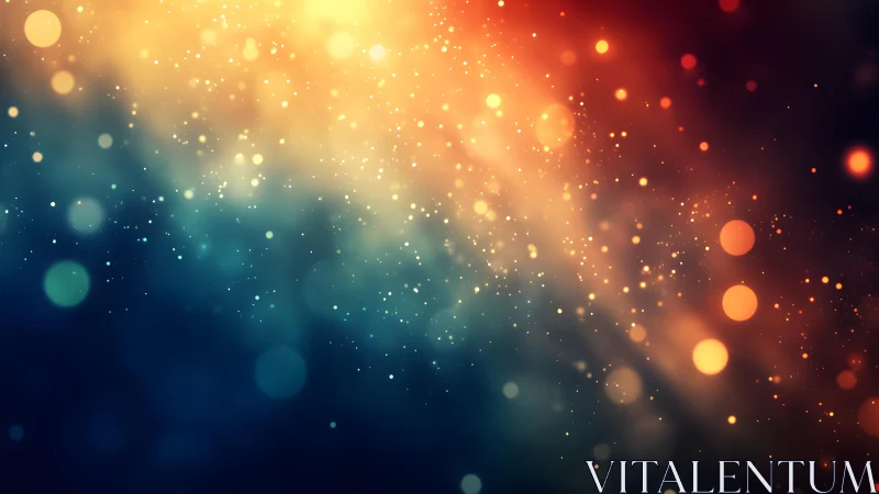Abstract glowing bokeh lights background in warm and cool tones.