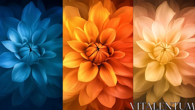 Chromatic Floral Triptych: Gradient Bloom Study.