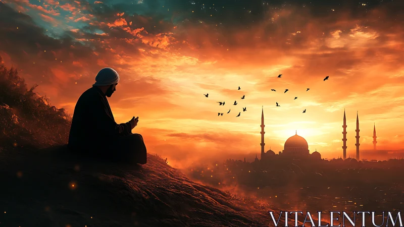 Sunset prayers carve quiet constellations above the city