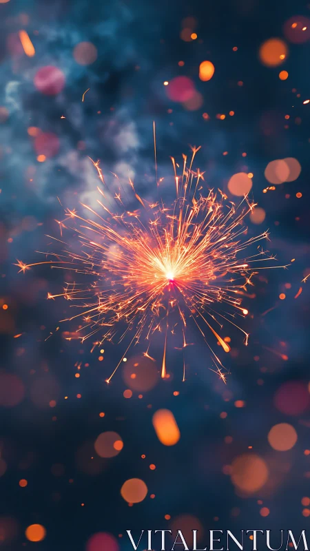Macro bokeh photograph of burning handheld sparkler ignition