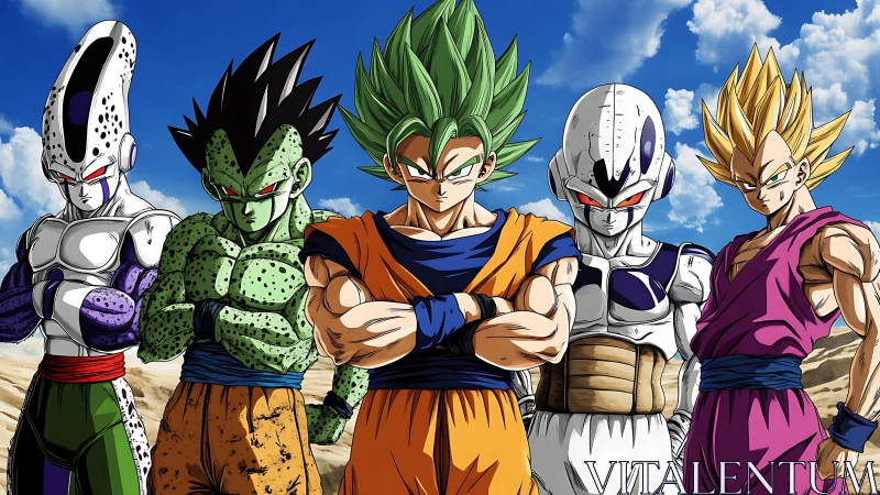 Planet-shaking warriors lock arms before the desert sky