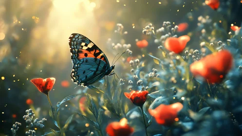 Morning light welcomes a delicate butterfly in glowing bloom