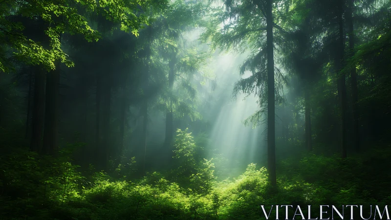 Radiant Forest Pathway: Atmospheric Landscape with Volumetric Light.