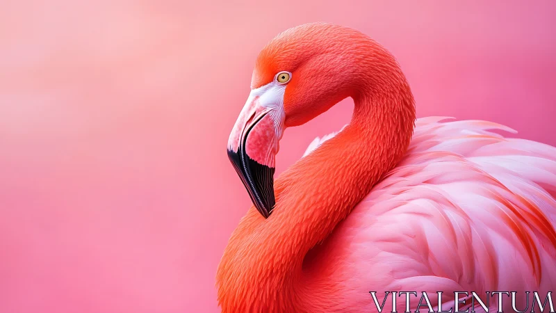 Vibrant Flamingo Portrait in Soft Pink Artistic Style.
