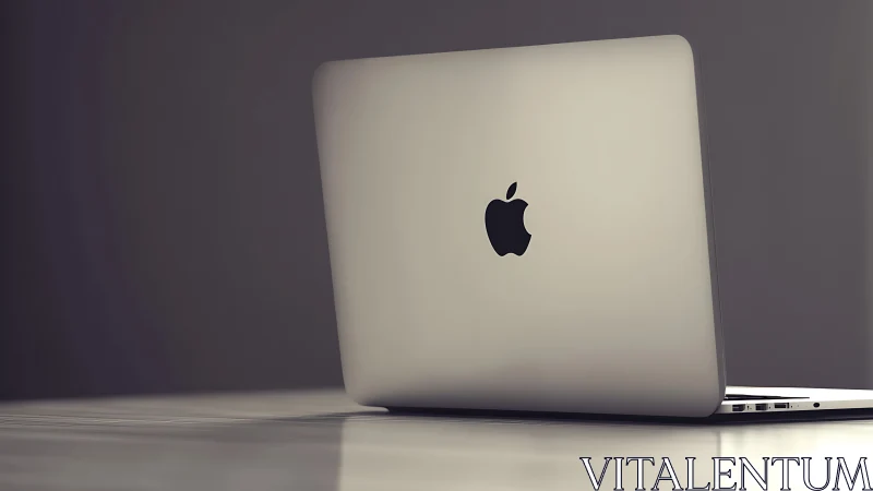 Photorealistic aluminum laptop in minimalist side-back profile.