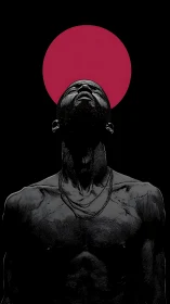 Halo of crimson ascent crowns a silhouetted soul.