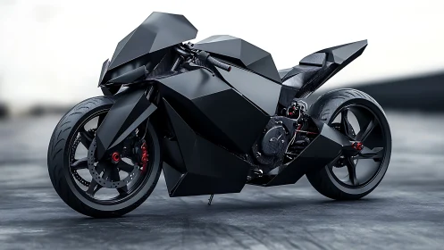 Stealth black superbike showcases angular futuristic bodywork.