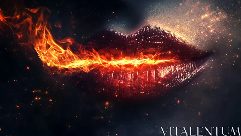 Luminous lips with fire flame effect against dark background