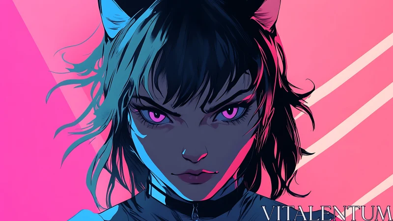 Neon-eyed cat warrior slices the night with electric focus