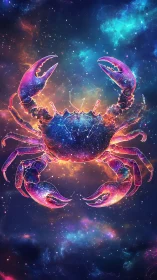 Neon cosmic crab silhouette glowing in a starry galaxy.