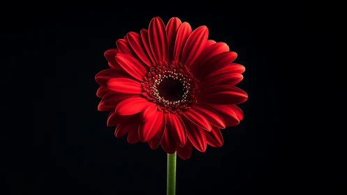 Red Gerbera Daisy. Dramatic lighting against black backdrop.