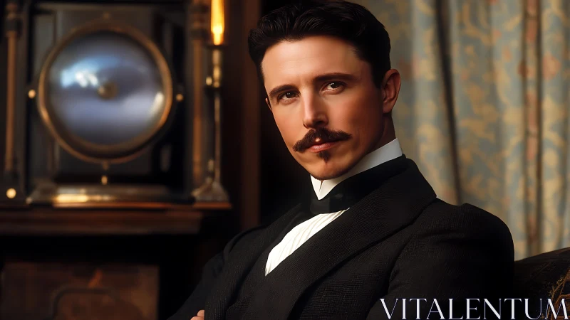 Well-dressed man in vintage interior portrait scene.