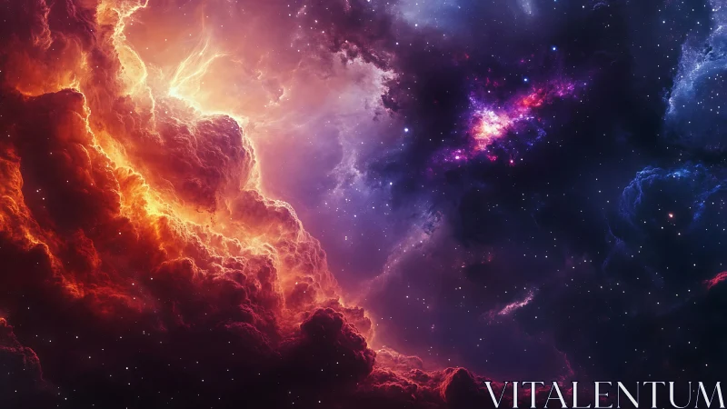 Nebula storms ignite a cosmic rift of fire and violet night