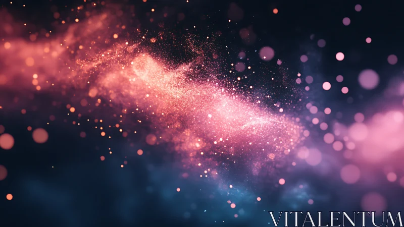 Pink and blue cosmic dust cloud with glowing light points.