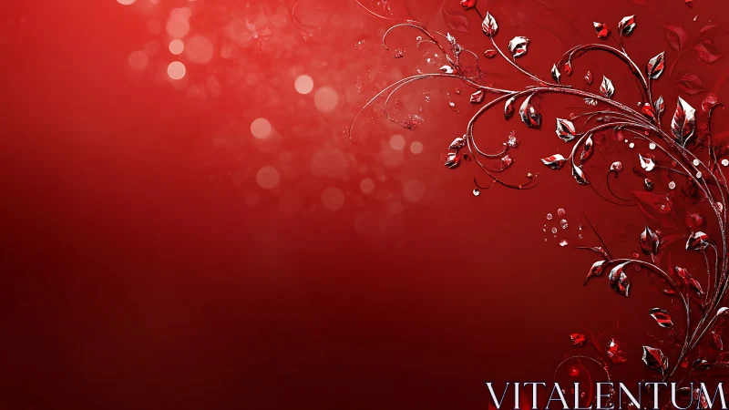 Ornamental Floral Vine Motif on Deep Crimson Background with Bokeh Luminescence