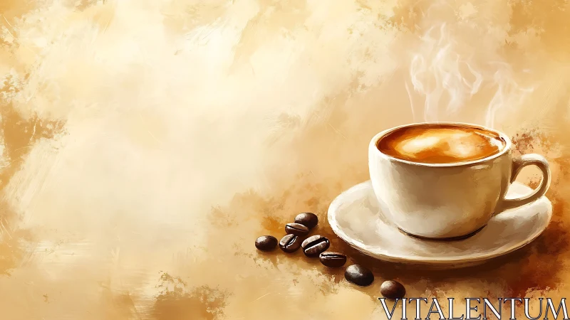 Steaming espresso cup on textured sepia canvas backdrop.