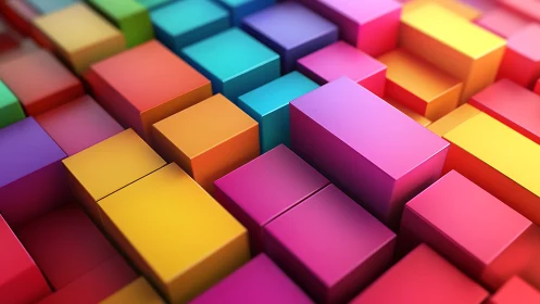 3D chromatic block grid with staggered volumetric geometry.