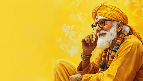 Sunlit sage in saffron muses softly within a golden hush