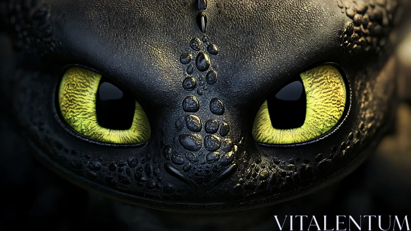 Dragon’s luminous eyes gleam in extreme close-up portrait.