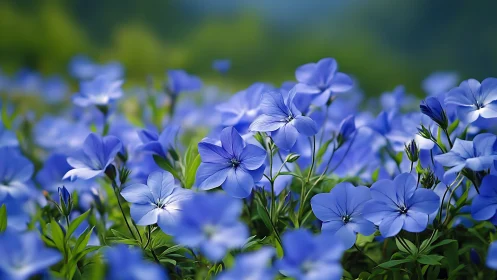 Blue flax flowers blooming in sunlit garden setting