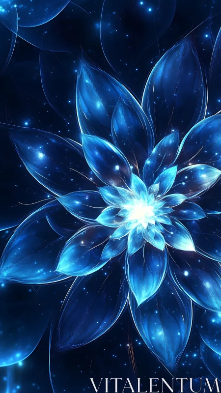 Starlit crystal blossom unfolding in deep midnight blue.
