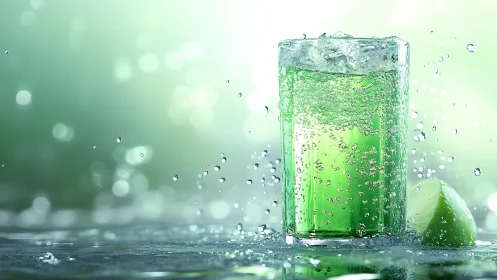Carbonated Beverage Glass with Dynamic Splash and Citrus Garnish