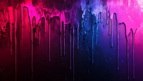 Neon drips cascade across a twilight wall of electric color.