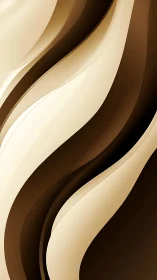 Curved beige ribbons over deep brown abstract waves.