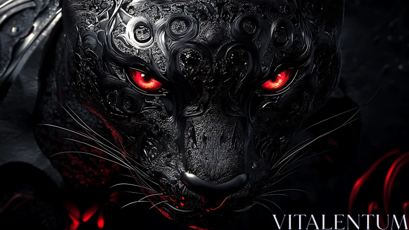 Black Panther Face with Glowing Red Eyes 3D Render