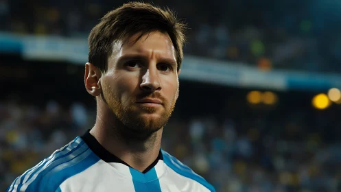 Stadium floodlights carve quiet focus across the striker