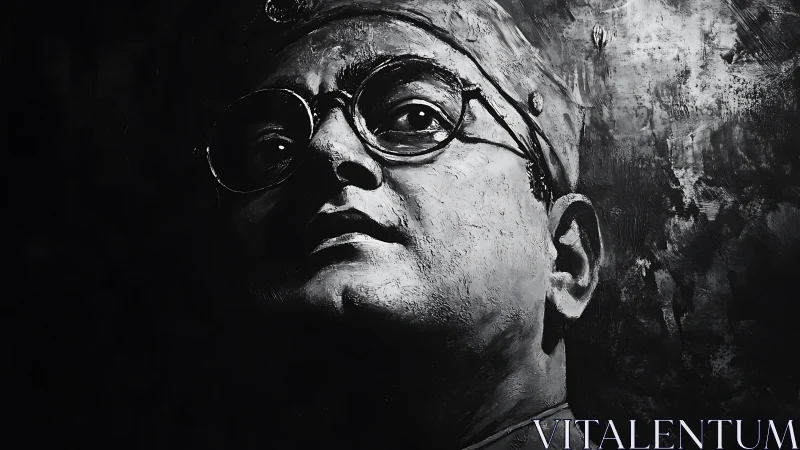 Monochrome portrait study shows resolute gaze in chiaroscuro