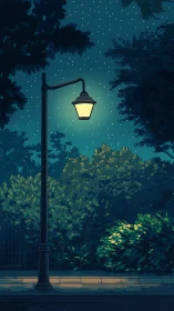 Solitary lamppost serenades a starlit midnight garden.