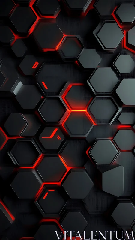 Hexagonal tech grid with red neon rim lighting pattern.