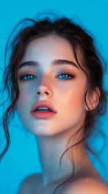 Blue-lit daydreamer with ocean-glass eyes aglow.